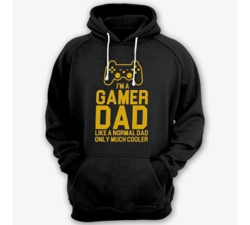 Толстовка с капюшоном для папы с надписью "I'm a gamer dad (like normal dad, only much cooler)"