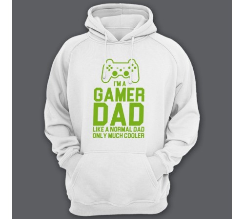 Толстовка с капюшоном для папы с надписью "I'm a gamer dad (like normal dad, only much cooler)"