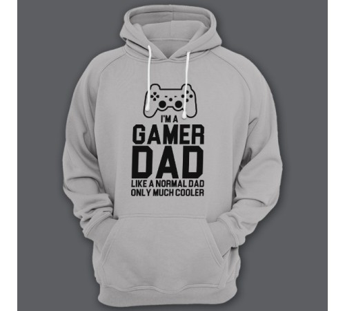 Толстовка с капюшоном для папы с надписью "I'm a gamer dad (like normal dad, only much cooler)"