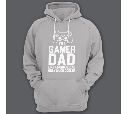 Толстовка с капюшоном для папы с надписью "I'm a gamer dad (like normal dad, only much cooler)"