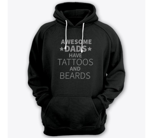 Толстовка с капюшоном для папы с надписью "Awesome dads have tattoos and beards"