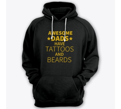 Толстовка с капюшоном для папы с надписью "Awesome dads have tattoos and beards"