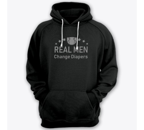 Толстовка с капюшоном для папы с надписью "Real man change diapers" ("Настоящие мужики меняют подгузники")