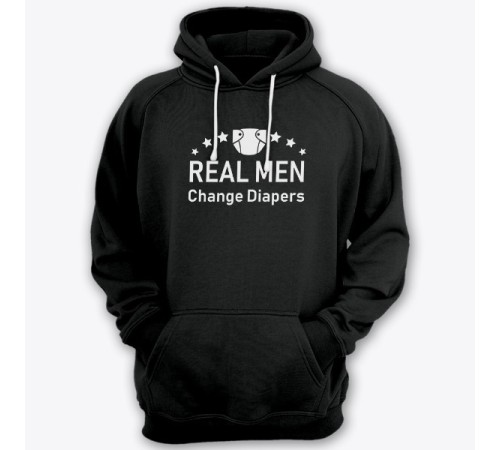 Толстовка с капюшоном для папы с надписью "Real man change diapers" ("Настоящие мужики меняют подгузники")