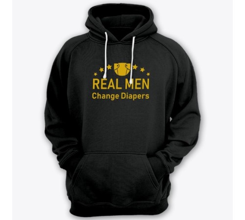 Толстовка с капюшоном для папы с надписью "Real man change diapers" ("Настоящие мужики меняют подгузники")