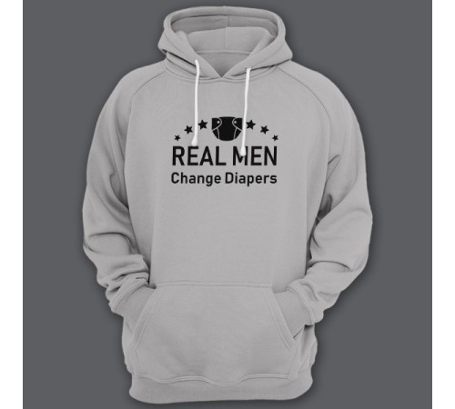 Толстовка с капюшоном для папы с надписью "Real man change diapers" ("Настоящие мужики меняют подгузники")