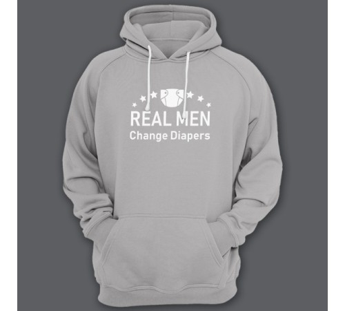 Толстовка с капюшоном для папы с надписью "Real man change diapers" ("Настоящие мужики меняют подгузники")