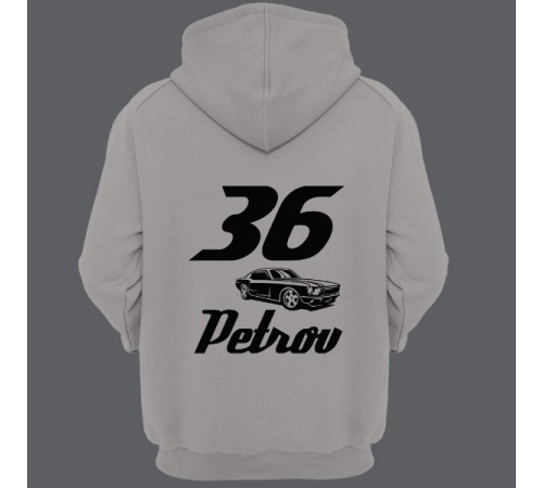 Именная толстовка с капюшоном со спортивным шрифтом и гоночной машиной #5