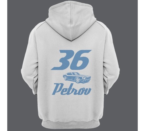 Именная толстовка с капюшоном со спортивным шрифтом и гоночной машиной #5