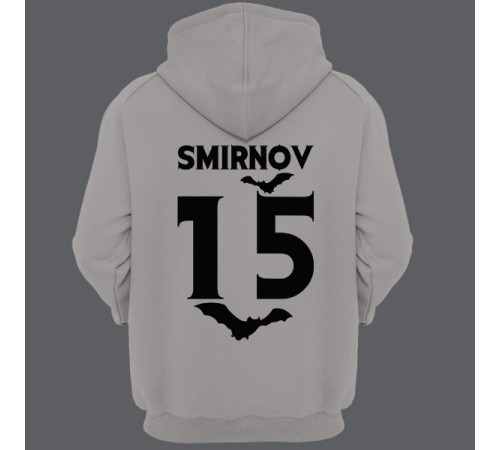 Именная толстовка с капюшоном с вампирским шрифтом и летучими мышами #7