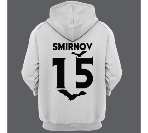 Именная толстовка с капюшоном с вампирским шрифтом и летучими мышами #7