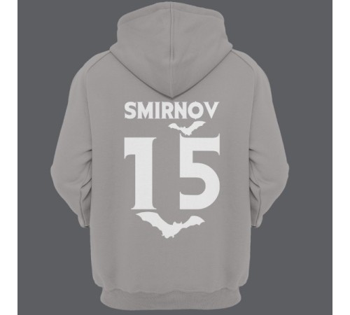 Именная толстовка с капюшоном с вампирским шрифтом и летучими мышами #7