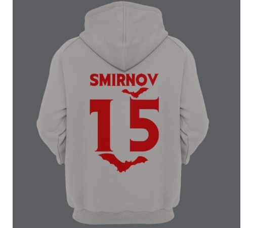 Именная толстовка с капюшоном с вампирским шрифтом и летучими мышами #7