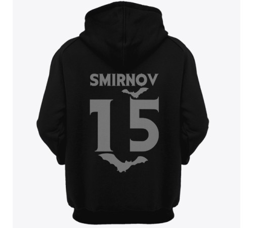 Именная толстовка с капюшоном с вампирским шрифтом и летучими мышами #7