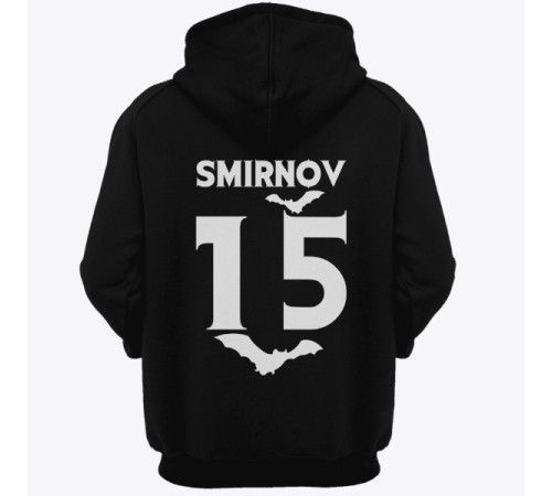 Именная толстовка с капюшоном с вампирским шрифтом и летучими мышами #7