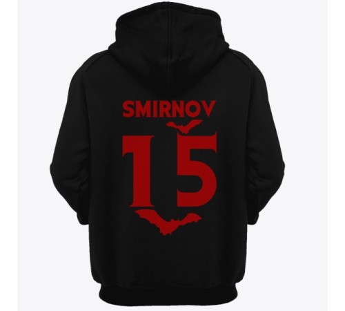 Именная толстовка с капюшоном с вампирским шрифтом и летучими мышами #7