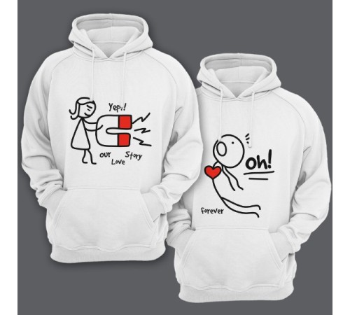 Парные толстовки с капюшоном для влюбленных "Our love story" ("История нашей любви")