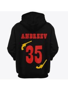 Именная толстовка с капюшоном с вестерн шрифтом и револьверами #30