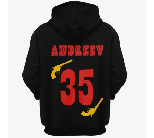 Именная толстовка с капюшоном с вестерн шрифтом и револьверами #30