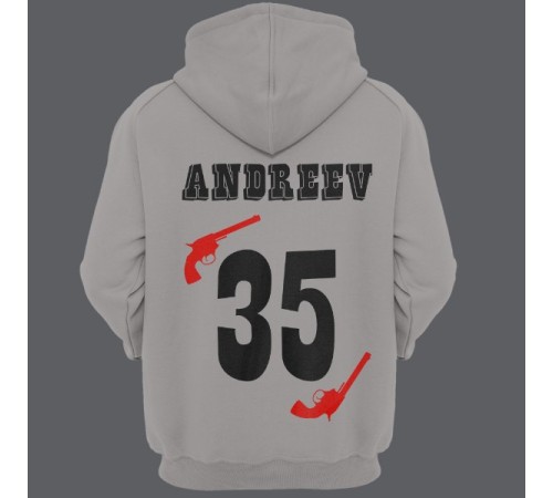 Именная толстовка с капюшоном с вестерн шрифтом и револьверами #30