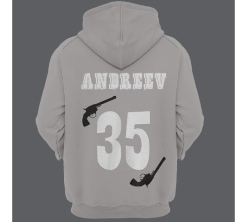 Именная толстовка с капюшоном с вестерн шрифтом и револьверами #30