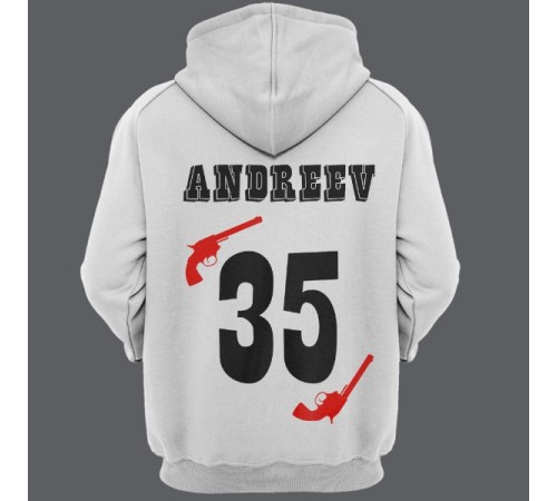 Именная толстовка с капюшоном с вестерн шрифтом и револьверами #30