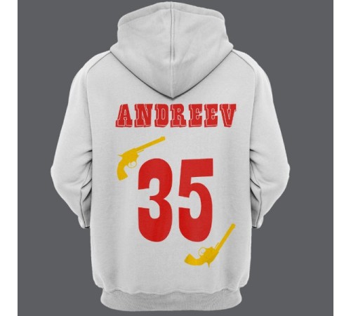 Именная толстовка с капюшоном с вестерн шрифтом и револьверами #30