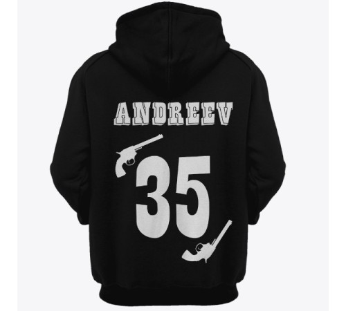 Именная толстовка с капюшоном с вестерн шрифтом и револьверами #30