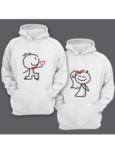 Парные толстовки с капюшоном для молодоженов со смешными изображениями жениха и невесты.