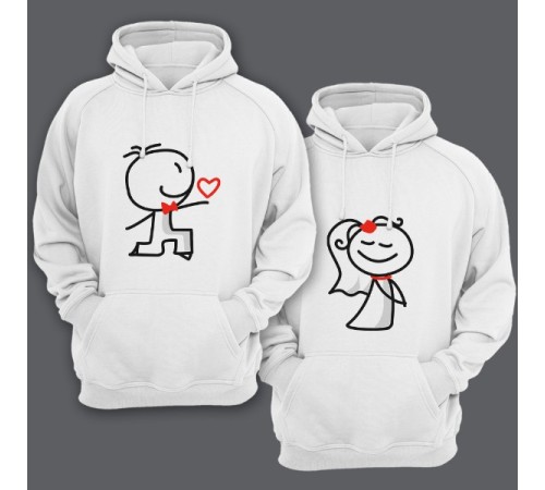 Парные толстовки с капюшоном для молодоженов со смешными изображениями жениха и невесты.