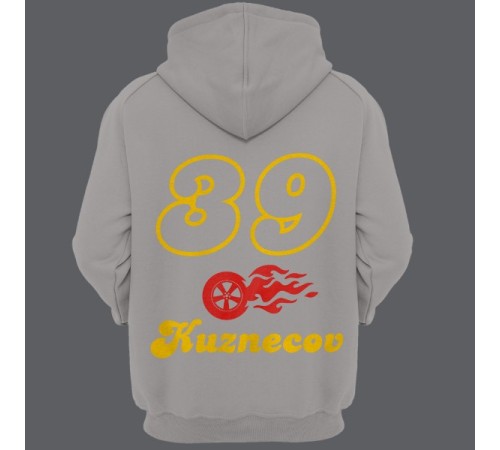 Именная толстовка с шрифтом из нулевых и пламенным колесом #47