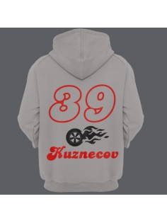 Именная толстовка с шрифтом из нулевых и пламенным колесом #47