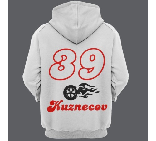Именная толстовка с шрифтом из нулевых и пламенным колесом #47
