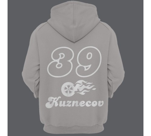 Именная толстовка с шрифтом из нулевых и пламенным колесом #47