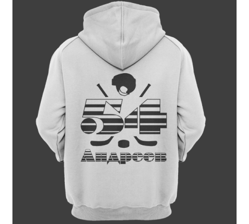 Именная толстовка с полосатым шрифтом и хоккейными принадлежностями #66