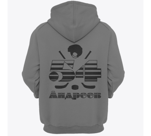 Именная толстовка с полосатым шрифтом и хоккейными принадлежностями #66