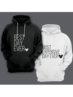 Парные толстовки с капюшоном для влюбленных "Best day ever"/"Most expensive day ever"