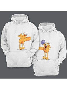 Парные толстовки с капюшоном для влюбленных персонажей из мультика "Котопёс".