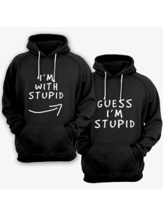 Парные толстовки с капюшоном для влюбленных "I'm with stupid" и "Guess i'm stupid"