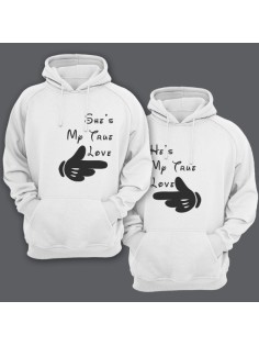 Парные толстовки с капюшоном для двоих "She's/He's my true love (Она/Он моя настоящая любовь)"
