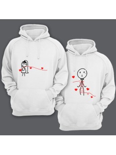 Парные толстовки с капюшоном для молодоженов со смешными человечками