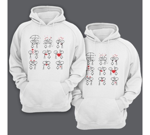 Парные толстовки с капюшоном для влюбленных со смешными рисунками влюбленных