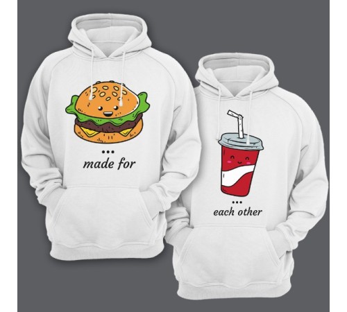 Парные толстовки с капюшоном для влюбленных "made for" и "each other"