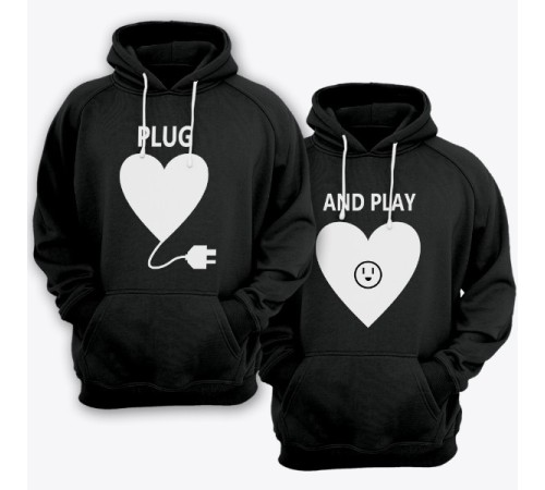 Парные толстовки с капюшоном для влюбленных "Plug" и "And play"