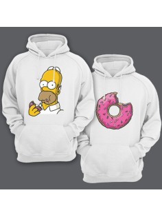 Парные толстовки с капюшоном для влюбленных Гомер Симпсон и пончик
