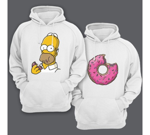 Парные толстовки с капюшоном для влюбленных Гомер Симпсон и пончик