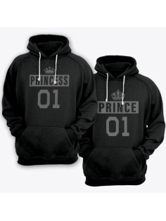 Парные толстовки с капюшоном для влюбленных "Prince" + "Princess" 