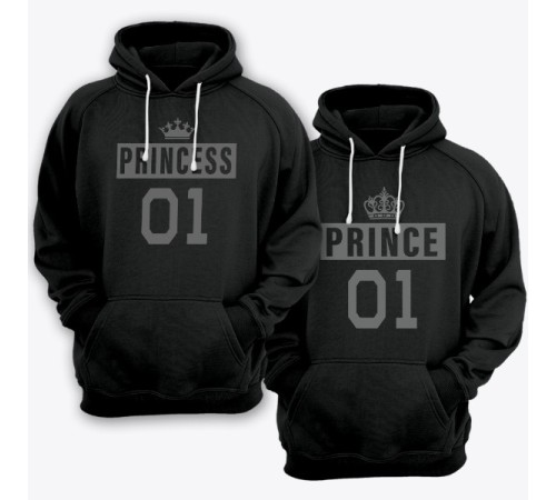 Парные толстовки с капюшоном для влюбленных "Prince" + "Princess"