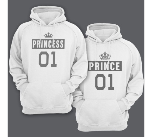 Парные толстовки с капюшоном для влюбленных "Prince" + "Princess"