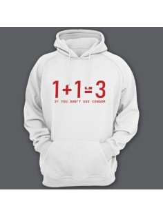 Прикольные толстовки с капюшоном с надписью "1+1=3 if you don't use condom" ("1+1=3 если не используешь презерватив")